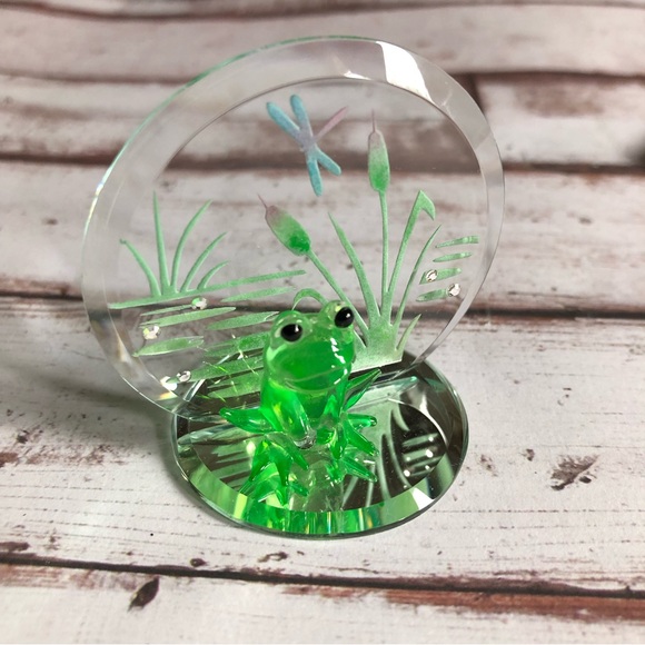 2001 Glass Baron Hand Crafted Frog w/Dragonfly & Crystals - Picture 2 of 14